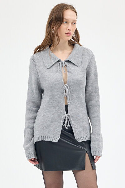 Rays 7095 Detaliu de legare frontală Cardigan Gri