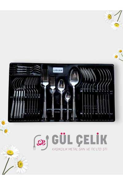 KAVEH 30 Parça 6 Kişilik Çatal Kaşık Seti Hasır Model Kutulu 18/0 Kalite