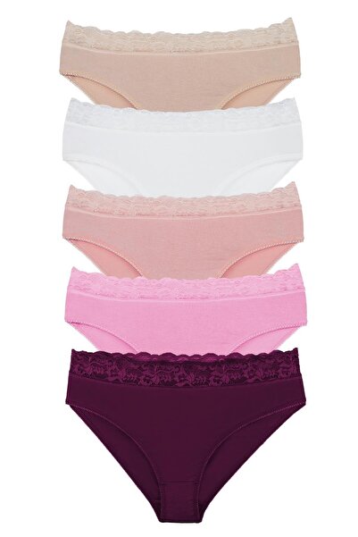 Sensu Γυναικείο Σετ εσώρουχο 5 τεμαχίων από οργανικό ύφασμα μπαμπού δαντέλα μέσης - Kts3081