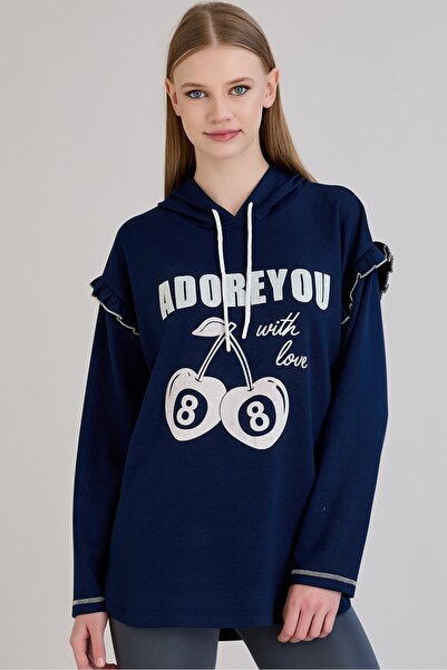 Sortie Φούτερ με κουκούλα Cherry με τύπωμα Indigo