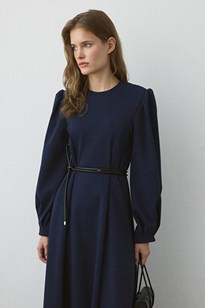Hooopstore Premium Navy Blue Dress with Waist Detail