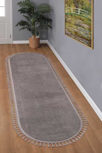 Valery Home Vl Oval Comfort Ponpon Saçaklı Peluş Post Yolluk Kahverengi