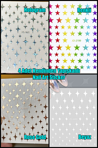 Easy Beauty 4 Adet Kendinden Yapışkanlı Tırnak Sticker, Nail Art, Tırnak Süsl...