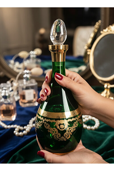 DECOSTYLE Pantograf Zümrüt Yeşil Gold Şişe 1.3 Lt - %24 Altın Yaldızlı Dekoratif Lüks Sürahi