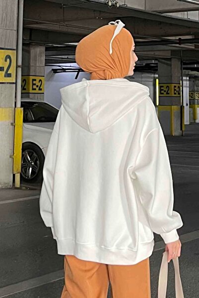 lamelif Λευκό απλό φούτερ - Με φερμουάρ μπροστά