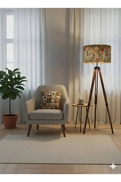 AdOz Lighting El Yapımı Sonbahar Çiçekleri Desenli Kumaş Lambader Başlığı ( Sadece Başlık )