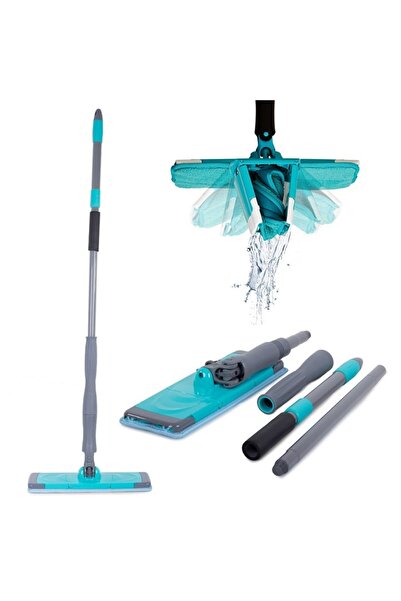 JEWELORA Mop din microfibră, mop rotativ la 360 de grade, cu storcător, mâner 100-122 cm, albastru - Albastru