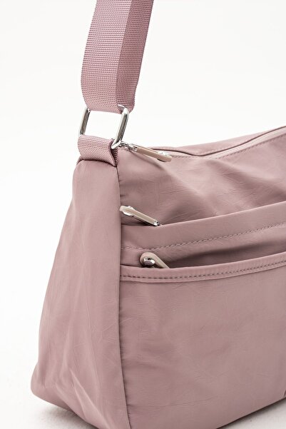 Sanmorris Powder Colored Crinkle Fabric - 5 Compartment Crossbody Women's Hand and Shoulder Bag