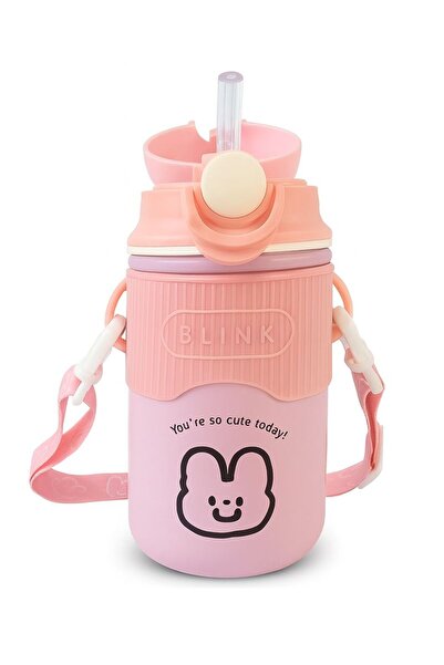 Weather Forecast Pink 304 Steel Vacuum Flask 480 ml with Strap and Straw for Girls Water Bottle Mt227