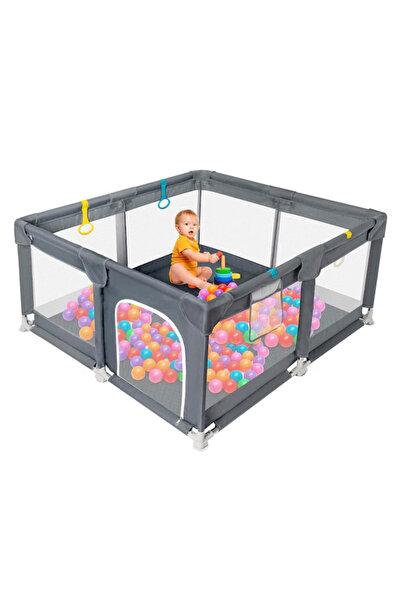 ROHS Țarc de joacă pentru copii, HappyKID, plasă de protecție și ușă cu fermoar, 150x180xcm, gri