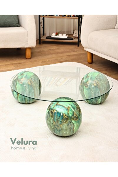Velura Home & Living Jungle Top Sehpa & Küre Cam Orta Sehpa - Jungle Traverte...