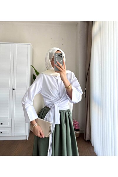 Miraydın Butik Women's Waist-Tie Belted Skirt Top Shirt M202 - White