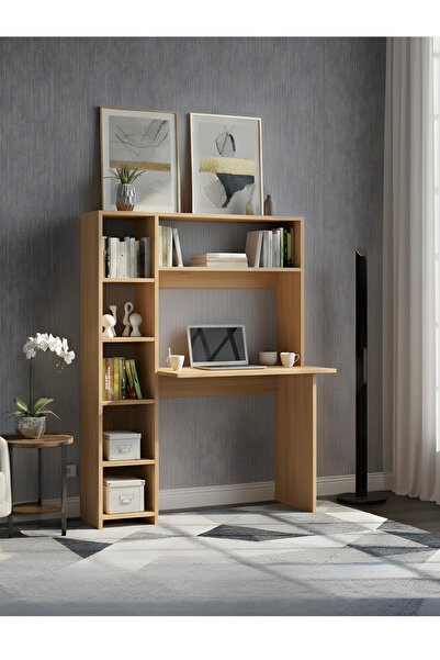 Free Home Premium MDF Ürün Modern Kitaplıklı Çalışma Masası | Raflı Öğrenci ve Home Ofis Bilgisayar Masası