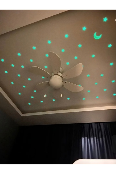 mertyavm Phosphorescent Wall Sticker 50 Pieces Big Stars (4cm) and Moon Children's Room Gift Children's Room Wall Decoration