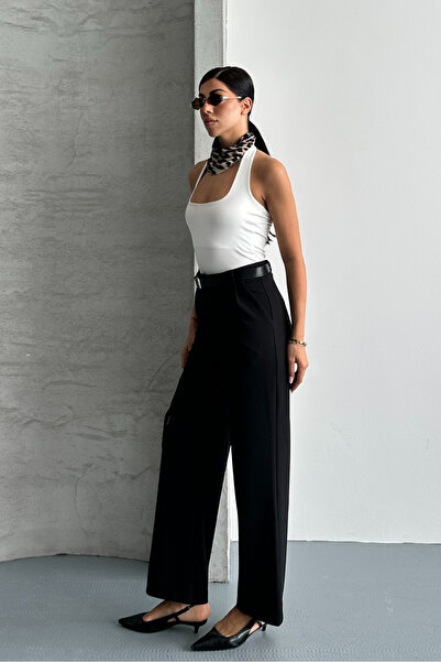 macharel jeans Women's Belted Lycra Palazzo Trousers