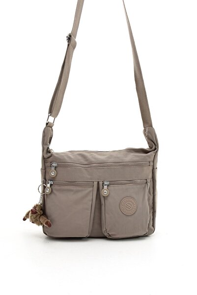 Sanmorris Mink Colored Water Resistant Large Size Women's Shoulder Bag - Crinkle Fabric