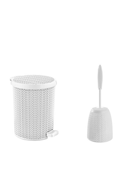 BlackBird Home Mesh Patterned Pedal Trash Can 3.5 Liters + Toilet Bowl Brush White Bucket 3.5 Lt + Brush
