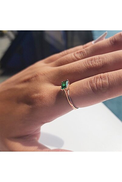 FasekGold Gümüş Yüzük - 1.10Karat Zümrüt Yeşili Octagon Pırlanta Montörü 925 Ayar Gümüş Evlilik Teklifi Yüzüğü