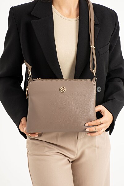 Sanmorris Women's Faux Leather Adjustable Crossbody Bag with 4 Compartments and Metal Zipper Mink Shoulder Bag