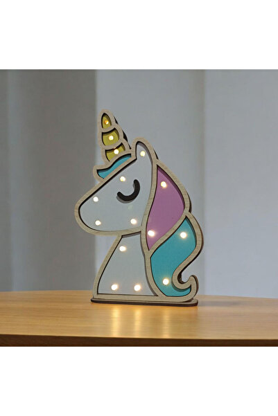 GHY AHŞAP Dekoratif Işıklı Unicorn At Çocuk Odası Masa Süsü Biblo (10X20 CM)