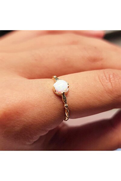FasekGold Gümüş Yüzük - Opal Taşlı Modern 925 Ayar Gümüş Tek Taş Evlilik Tekl...