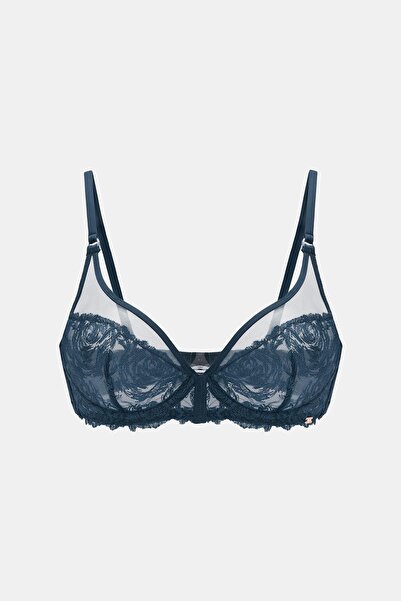 Amarelle Monaco Petrol Mavisi NakışlıToparlayıcı Balenli Balkonet Transparan Sütyen