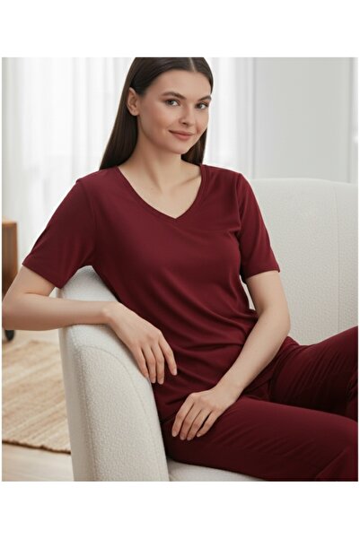 ÇAĞ MODA Σετ γυναικεία πιτζάμες με κοντό μανίκι με λαιμόκοψη Viscose