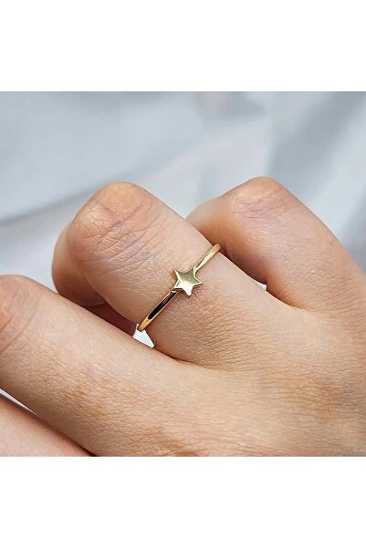 FasekGold Gümüş Yüzük - Sade Minimal Tasarım 925 Ayar Gümüş Yıldızlı Yüzük