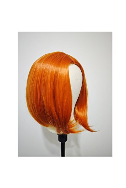 animis beauty Perucă bob portocalie, fibră sintetică, pentru Cosplay sau Halloween, păr drept, fără breton, 36 cm