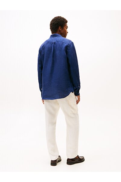 Tommy Hilfiger PIGMENT DYED LI SOLID RF SHIRT Erkek Mavi Gömlek - MW0MW34602