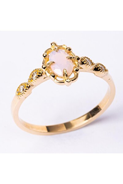 FasekGold Gümüş Yüzük - Pembe Kuvars Taşlı Gelin Başı Tektaş 925 Ayar Gümüş Evlilik Teklifi Yüzüğü