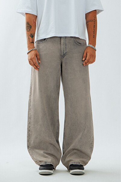 GRJ denim Wide Leg Taş Baskılı Oversize Erkek Jean Pantolon