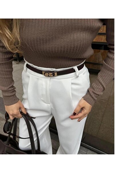 Descoin Καφέ χρυσή κλειδαριά με ραμμένη ζώνη. Γυναικεία ζώνη, ζώνη φορέματος, ζώνη παλτό, ζώνη παντελονιού