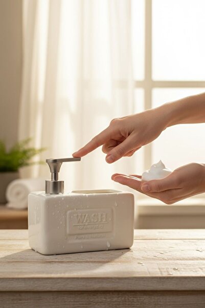 ANJEAHOME Landes Krem Beyaz Seramik Sabunluk | Yan Hazneli | Mutfak & Banyo |...