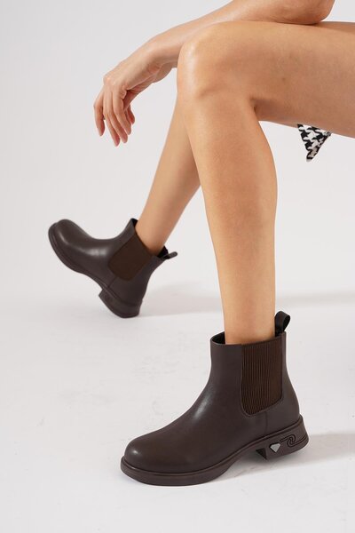 Moda Pie Paldi Çift Lastikli Kadın Bot Kahve Cilt