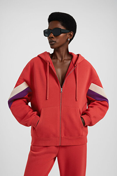 MARKAPIA WOMAN Women's Zippered Hooded Coral Fleece Sweatshirt with Pockets