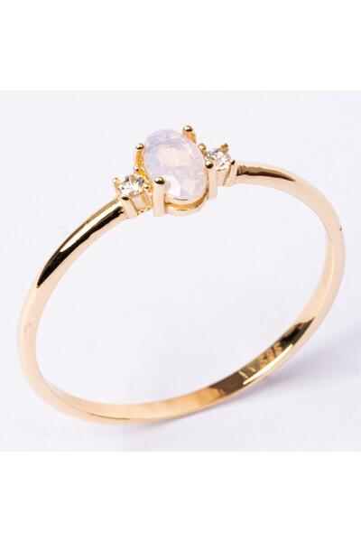 FasekGold Gümüş Yüzük - 0.70 Karat Pembe Kuvars 0.10 Zirkon Tria Taşlı 925 Ayar Gümüş Evlilik Teklifi Yüzüğü