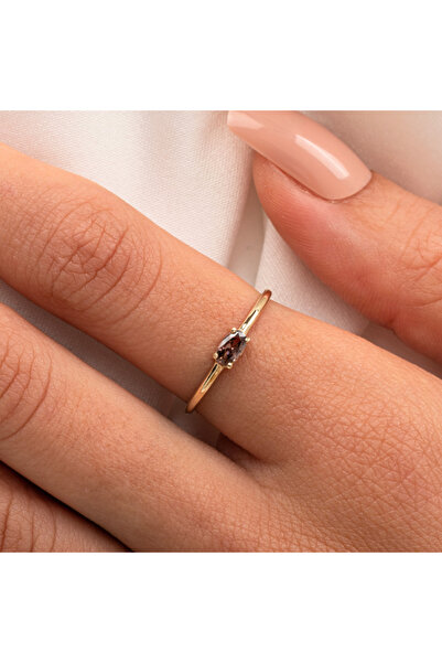 FasekGold Gümüş Yüzük - 0.50 Karat Oval Sade Minimal Smoky (Kahverengi) 925 A...
