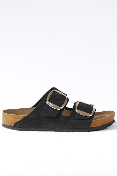 ALTINER Black Nubuck Double Buckle Premium Women's Slippers