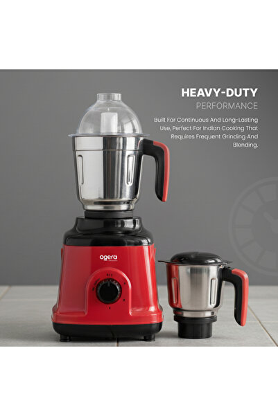 Ogera خلاط ومطحنة ٧٥٠ واط | محرك عالي التحمل، ٣ أوعية من الفولاذ المقاوم للصدأ، متعدد الاستخدامات للطحن والخلط