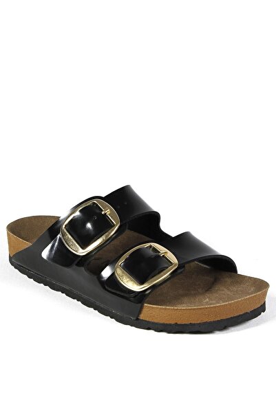 ALTINER Black Patent Leather Double Buckle Premium Women's Slippers