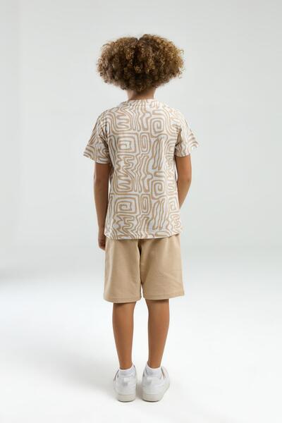 Arnetta Waiter Boy's Patterned Crew Neck Short Sleeve Shorts Pajamas Suit