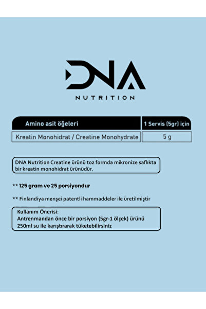 Dna Nutrition Creatine Monohydrate 125gr - Aromasız