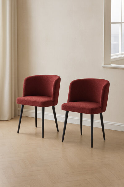 Atolye Casa Soft Sandalye Siyah Ayak Kırmızı Kumaş 2 Adet