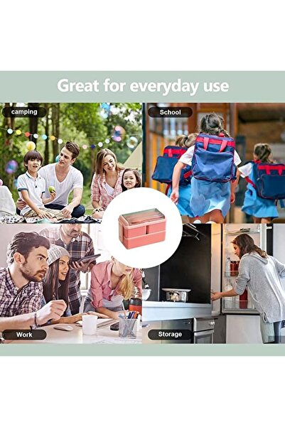 fulina 1400ML Double Layer Healthy Material Lunch Box With Fork and Spoon Lunch box Insulated Bag Pink/Blue