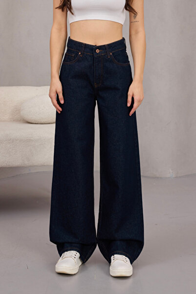 alanora Γυναικείο Σκούρο Ναυτικό Μπλε Ψηλόμεσο Παλατζό Τζιν φαρδύ μπατζάκι