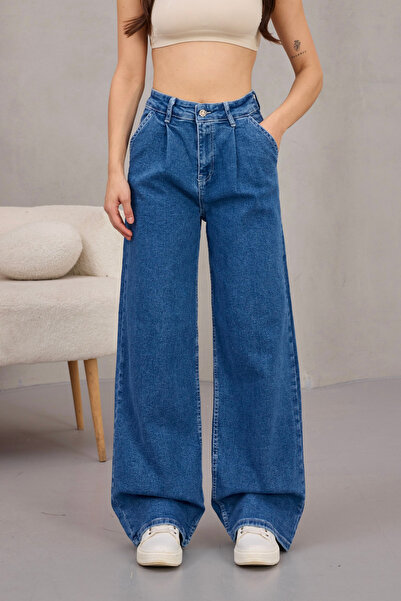 alanora Women's High Waist Wide Leg Pleated Palazzo Jeans Pants