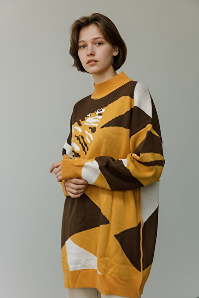 NEWCO Striped Patterned Loose Fit Standard Size Oversized Knit Sweater -99438899