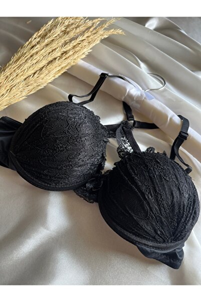 MODELLİFE Γυναικείο ΜΑΥΡΟ Σουτιέν με επένδυση σιλικόνης και δαντέλα στο πίσω ...
