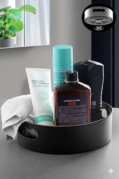 MAGEV PLASTİK 360 Derece Dönen Banyo&buzdolabı Düzenleyici Tepsi Siyah